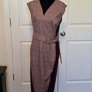 New York & Company Burgundy Plaid Midi Dress